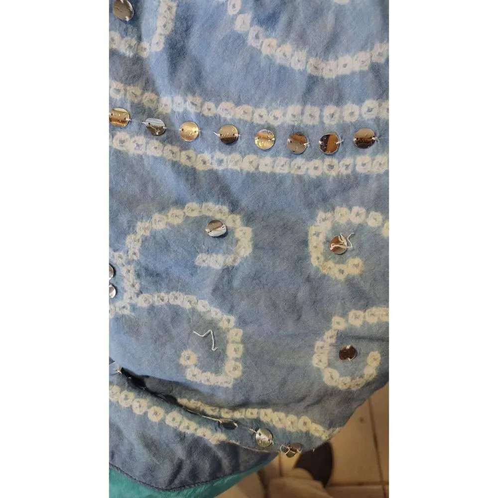 Chadwicks Bohemian Ombré Maxi Skirt Sequin & Mirror Embroidery Blue Turquoise 12